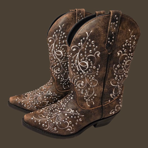 Rockin Country Studded Brown Leather Cowboy Boots RC507110M Womens